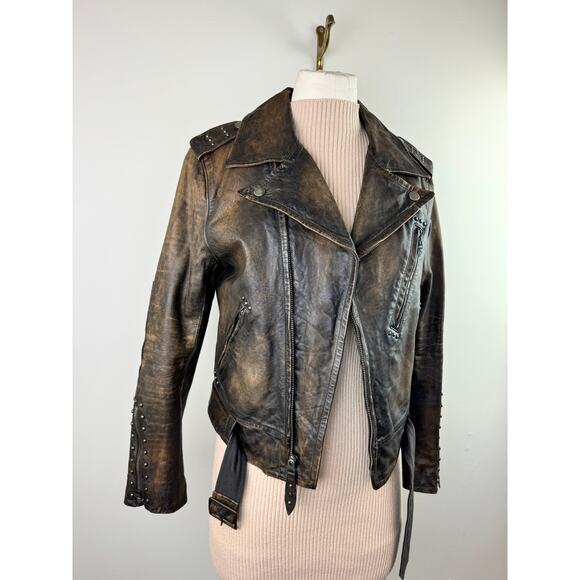 DOUBLE RL Ralph Lauren RRL Thunderbird Studded Motorcycle Brown Leather Jacket 3 - Picture 3 of 13